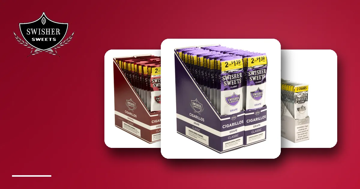 Swisher Sweets shop: Original, Grape and Diamond cigarillo boxes